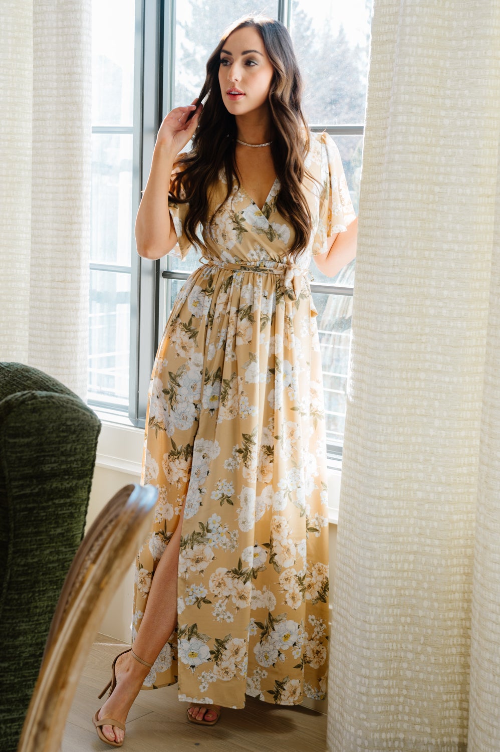 Sicily Satin Maxi Dress | Taupe Floral ...